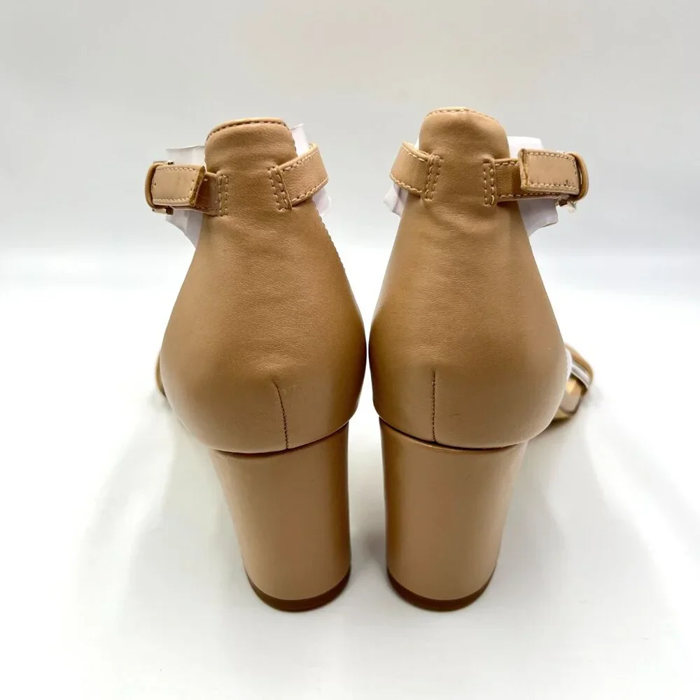 Nine West Womens Size 10 Nude Tan Beige Leather‎ Pruce Sandals Heels Shoes New